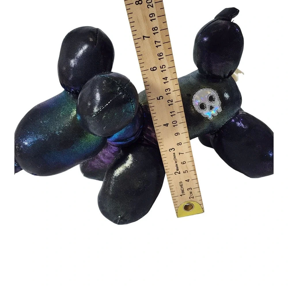 Iridescent Oil Slick Balloon Dog Plush Gothic Skull Patch Multicolor 9in